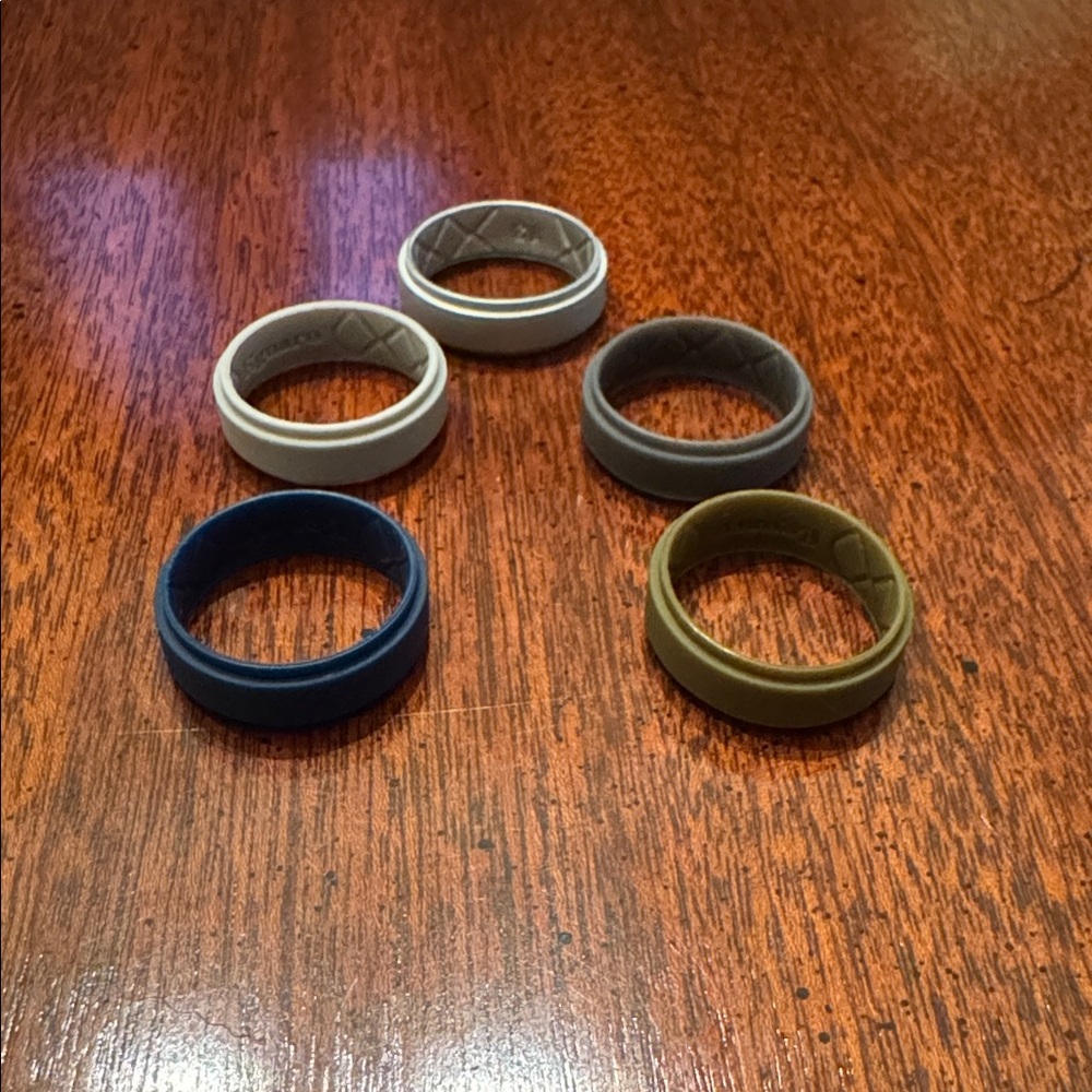 Orage Men's Silicone Ring Set - Gray, Silver, Green, Blue Size 13